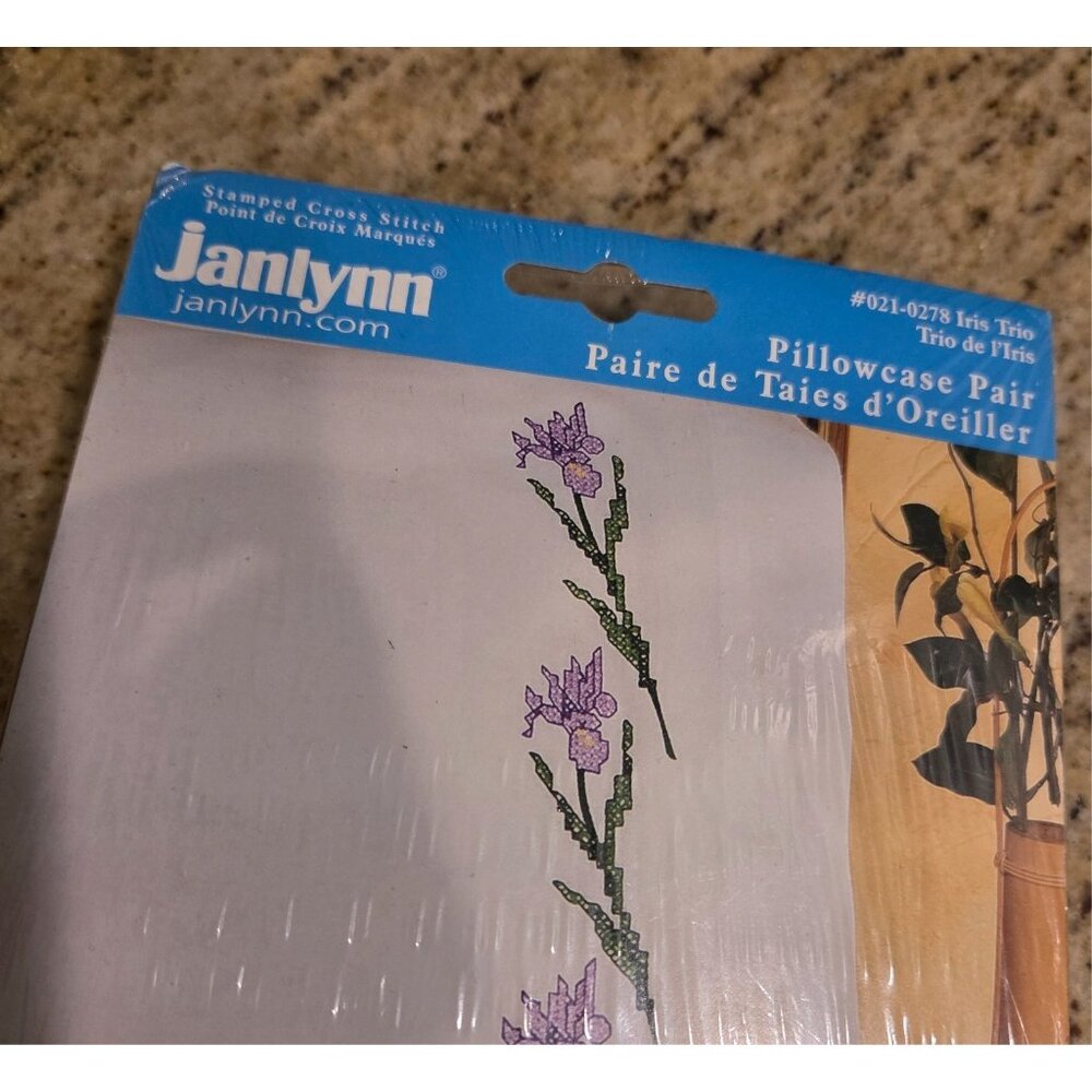 New! JANLYNN Pillowcase Pair #021-0278 IRIS TRIO Purple Flower Crosstitch - Picture 4 of 6